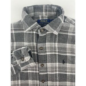 Polo RALPH LAUREN Button Down Gray Plaid Flannel Long Sleeve Small Classic Fit